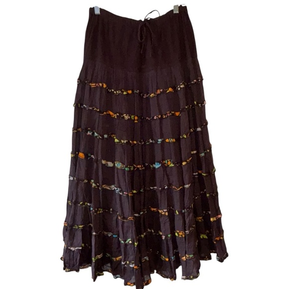 Kaktus Black and Multicolor Tiered Maxi Skirt - Picture 1 of 11